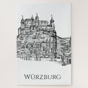 Puzzle Paysage urbain de Würzburg en Bavière, art linéair