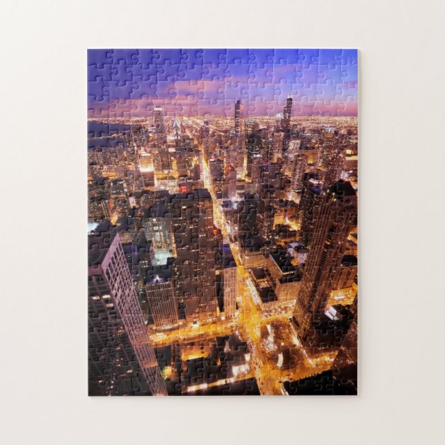 Puzzle Paysage urbain la nuit de Chicago (Vertical)