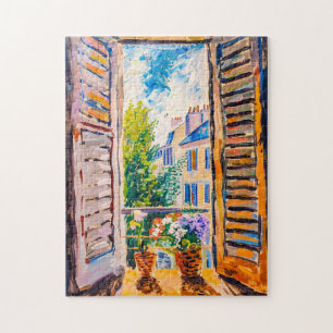 Puzzle Paysage urbain méditerranéen à travers une porte d