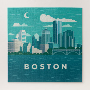 Puzzle Paysage urbain nocturne du Massachusetts Ville d