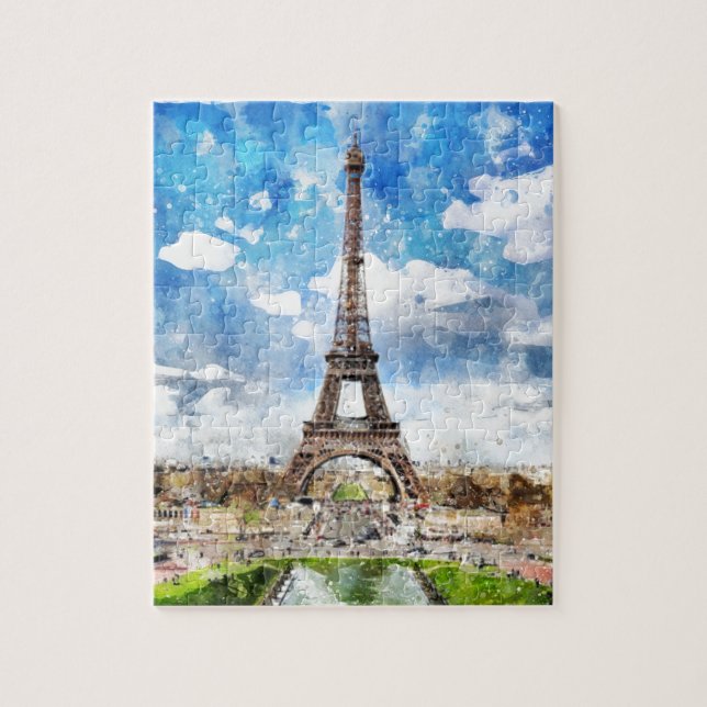 Puzzle Paysage urbain Paris, Eiffel d'aquarelle vers (Vertical)