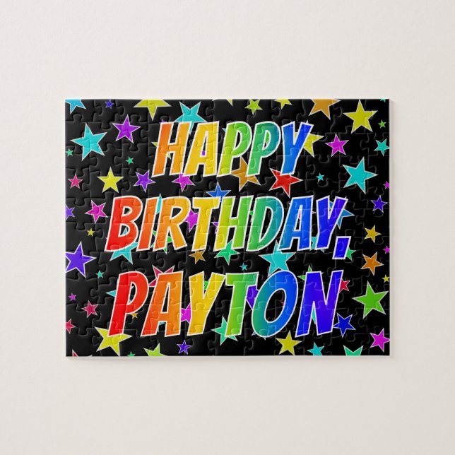Puzzle "PAYTON" Prénom, Amusant "HEUREUX ANNIVERSAIRE" (Horizontal)