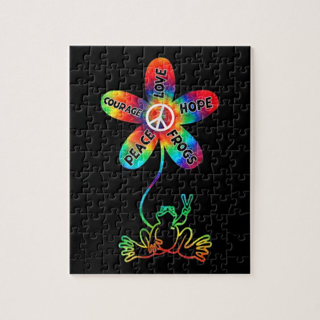 Puzzle Peace Courage Aimer Hope Frogs Hippie (Vertical)