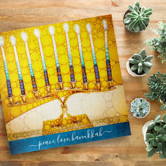Puzzle Peace Love Hanoukka Artsy Yellow Gold Menorah Chic (Créateur téléchargé)