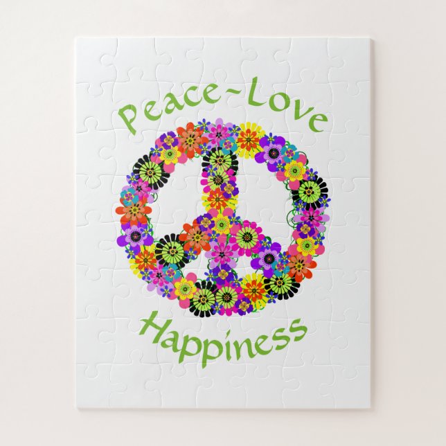 Puzzle Peace Sign Love & Happiness on White (Vertical)