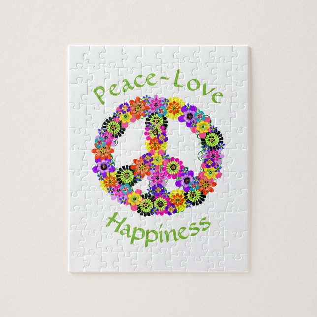 Puzzle Peace Sign Love & Happiness on White (Vertical)