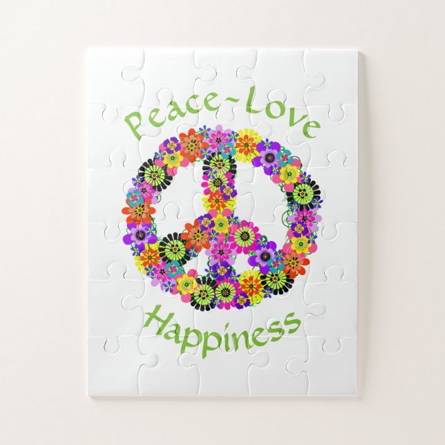Puzzle Peace Sign Love & Happiness on White (Vertical)