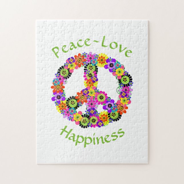 Puzzle Peace Sign Love & Happiness on White (Vertical)