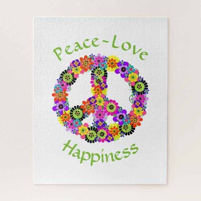 Puzzle Peace Sign Love & Happiness on White (Vertical)