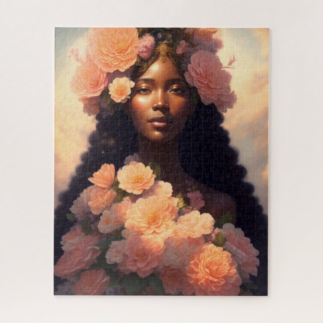 Puzzle Peach Floral Black Woman (Vertical)