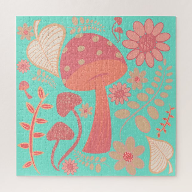 Puzzle Peach Fuzz Couleur de l'année champignons floral (Vertical)