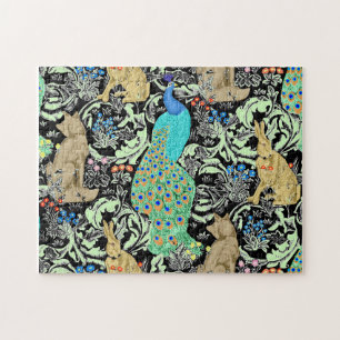 Puzzle Peacock Art Nouveau Impression, Turquoise & Neutra