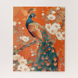 Puzzle Peacock Art Nouveau sur Orange Floral