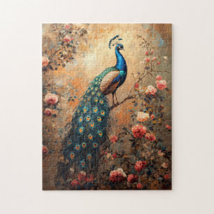 Puzzle Peacock avec Roses Roses Roses Roses Roses Bleues 