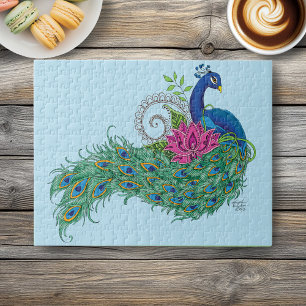 Puzzle Peacock Blue Lotus Fleur Henné