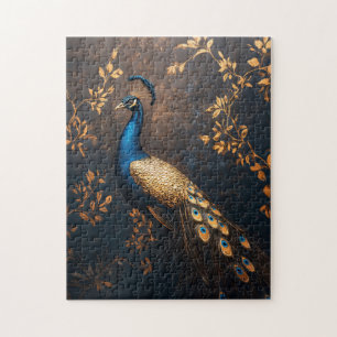 Puzzle Peacock en bleu et or