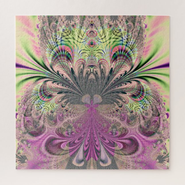 Puzzle Peacock Feathers Bouquet Fractal Art Abstrait (Vertical)
