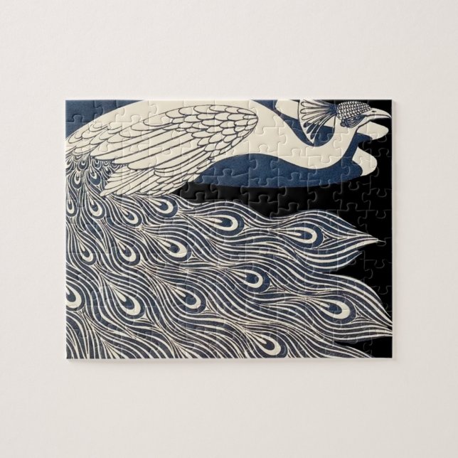 Puzzle Peacock Vintage Bleu Art Nouveau (Horizontal)
