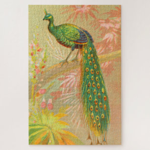 Puzzle Peacock vintage et peinture à fleurs