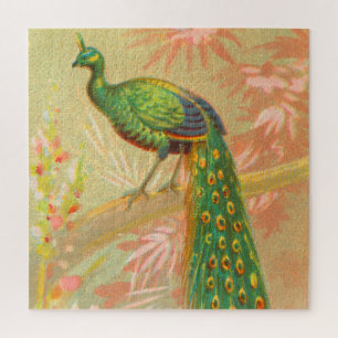 Puzzle Peacock vintage et peinture à fleurs