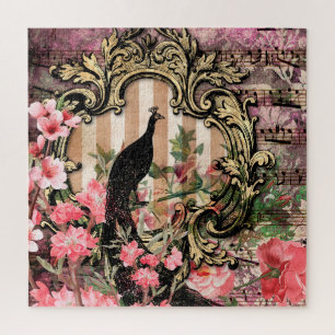 Puzzle Peacock Vintage rose feuille florale musique