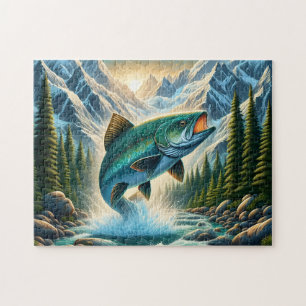 Puzzle Pêche à la truite de rivière de montagne
