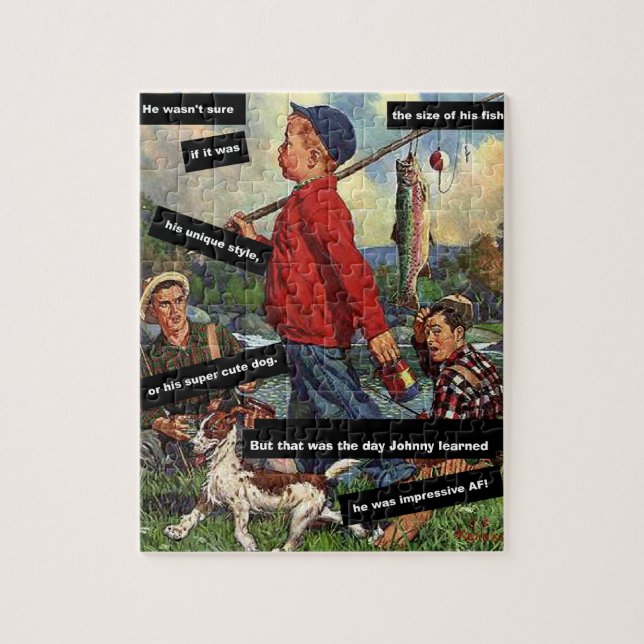 Puzzle Pêche avec chien - Vintage Funny - impressionnant  (Vertical)
