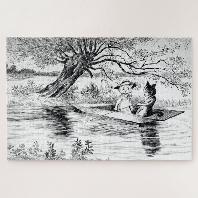 Puzzle Pêche avec Lover, Louis Wain (Horizontal)