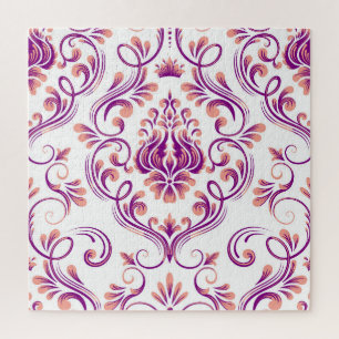 Puzzle Pêche et pourpre Damas motif floral élégant