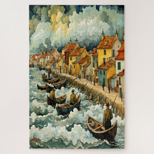 Puzzle Pêcheurs en bateau à Stormy Sea Van Gogh Style