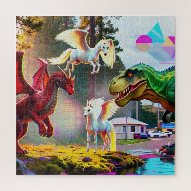 Puzzle Pégase, dragon et dinosaure mythiques et préhistor (Vertical)