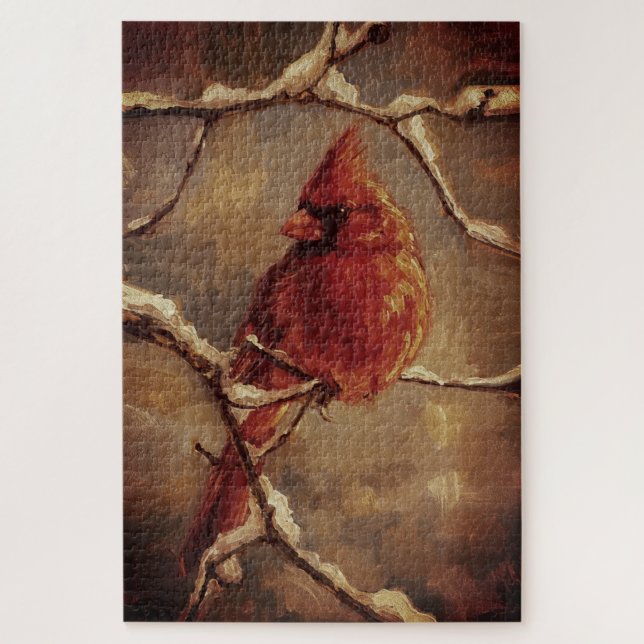 Puzzle Peinture à l'huile de Cardinal Rouge sur Branche d (Vertical)