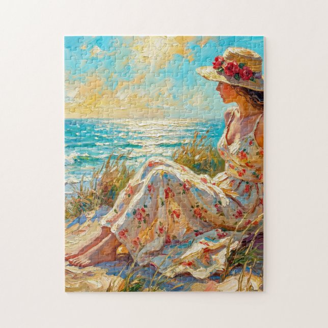 Puzzle Peinture à l'huile de dame de plage impressionnist (Vertical)