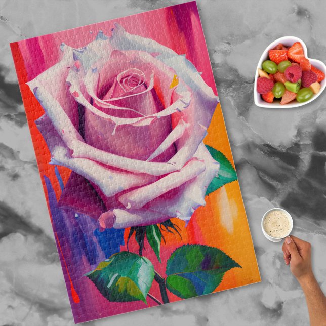 Puzzle Peinture à l'huile de rose rose d'art moderne vibr (Créateur téléchargé)