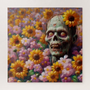 Puzzle Peinture à l'huile de Zombie dans le champ de fleu