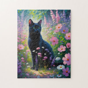 Puzzle Peinture à l'huile Fleur sauvage de Chat noir et p