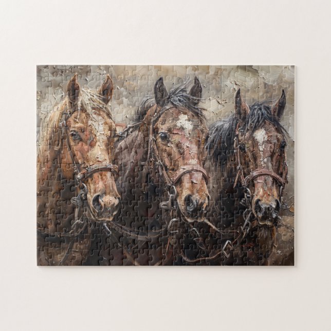 Puzzle Peinture à l'huile Trio de cheval (Horizontal)