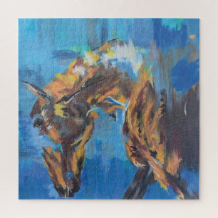Puzzle Peinture Abstraite de Cheval Bleu