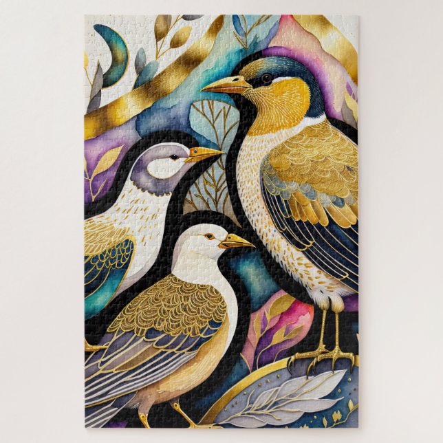 Puzzle Peinture aquarelle abstraite d'oiseaux (Vertical)