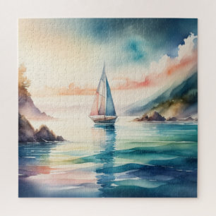 Puzzle Peinture aquarelle Bateau à voile sur l'eau