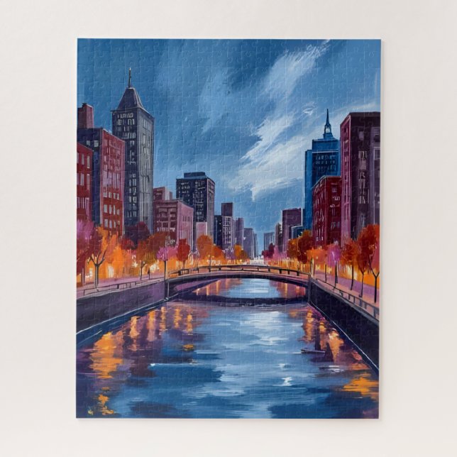 Puzzle Peinture aquarelle d'art de nuits urbaines (Vertical)