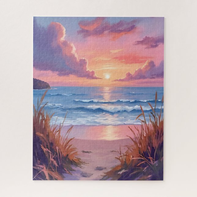 Puzzle Peinture aquarelle de la plage au coucher du solei (Vertical)