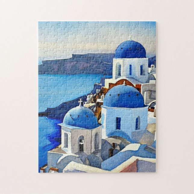 Puzzle Peinture aquarelle de Santorin Grèce (Vertical)