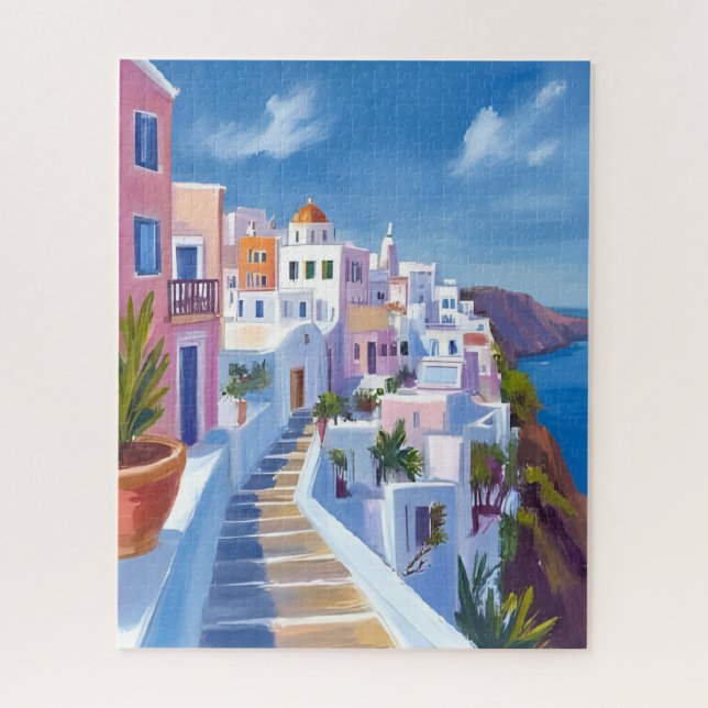 Puzzle Peinture aquarelle de voyage à Santorin Grèce (Vertical)