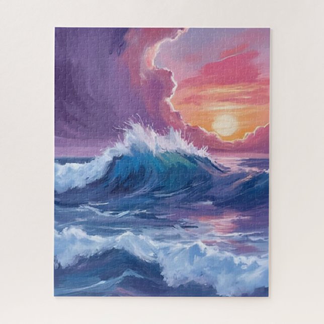 Puzzle Peinture aquarelle du coucher de soleil sur les va (Vertical)