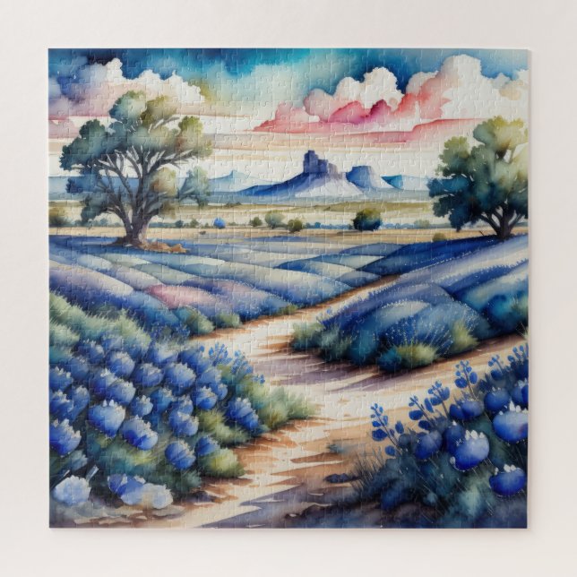 Puzzle Peinture aquarelle du paysage de Bluebonnet (Vertical)
