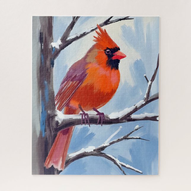Puzzle Peinture aquarelle hivernale Cardinal Rouge (Vertical)