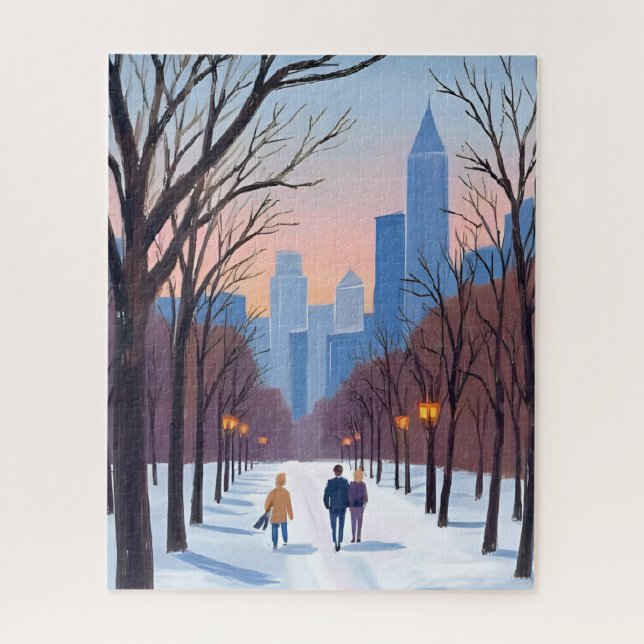Puzzle Peinture aquarelle hivernale de Boston Common (Vertical)