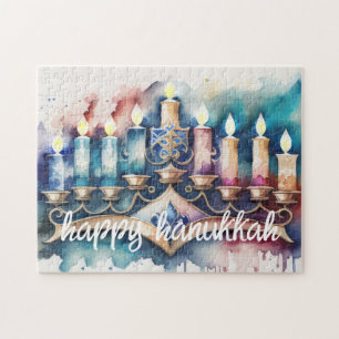 Puzzle Peinture aquarelle Menorah Happy Hanoukka