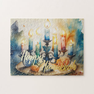 Puzzle Peinture aquarelle Menorah Happy Hanoukka